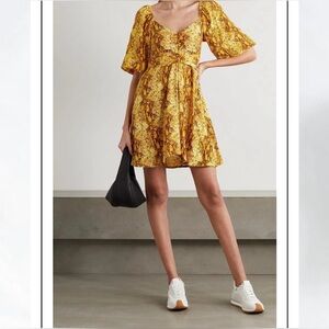 FAITHFULL THE BRAND Snakeskin Print Mini Dress Puff Sleeve Sweetheart Cut 4 S